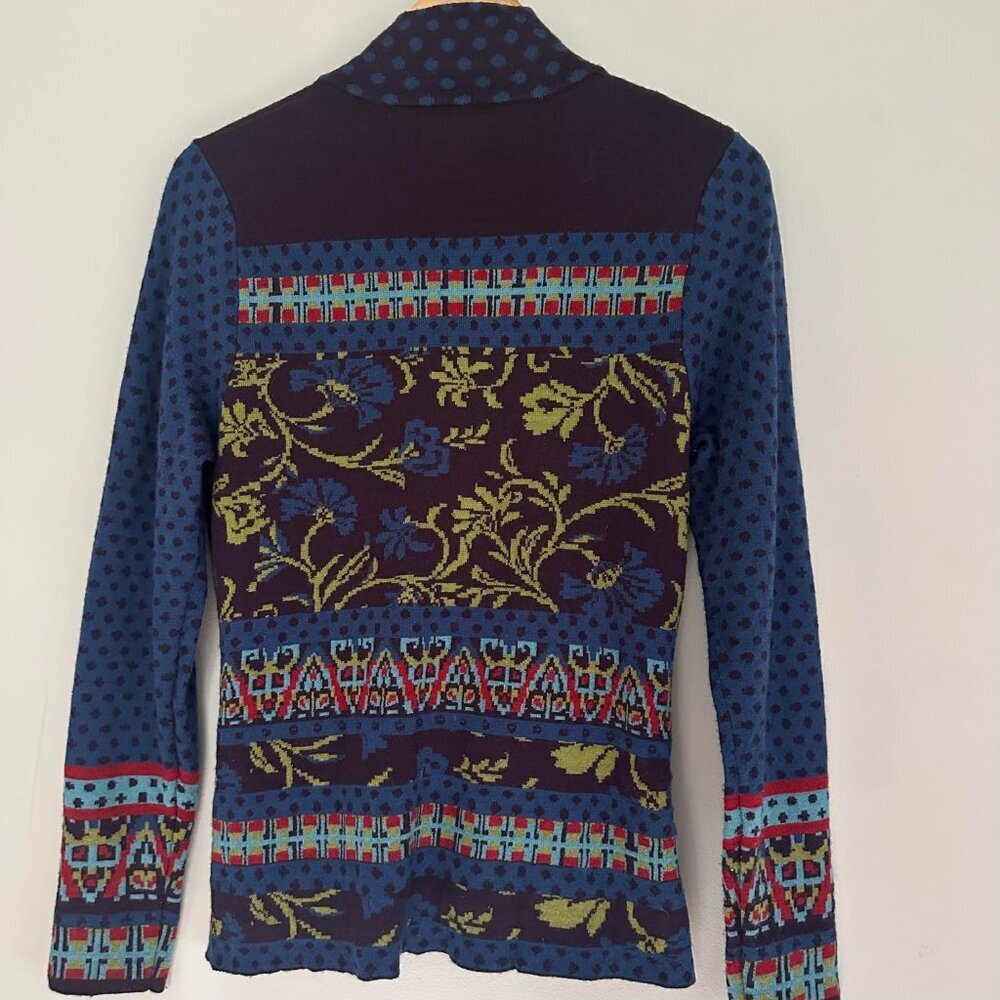 Icelandic Design Floral Full Zip Wool Cardigan Sweater - Medium - Picture 4 of 5